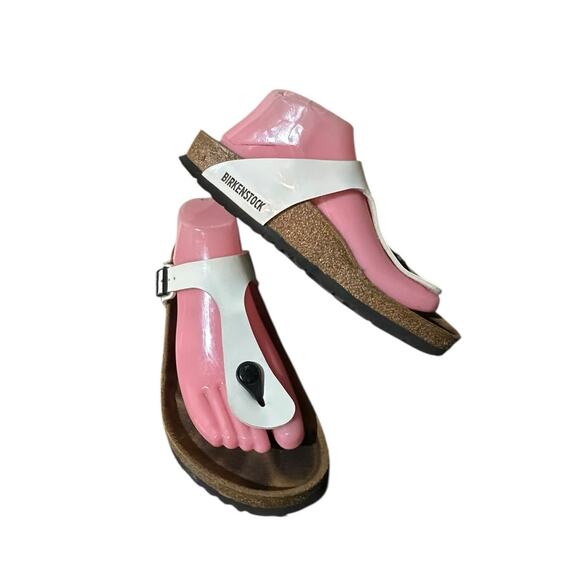 Birkenstock Gizeh Thong Sandal White Patent Leather Sz 39 US Ladies 8.5 Mens 6.5 - Picture 4 of 6